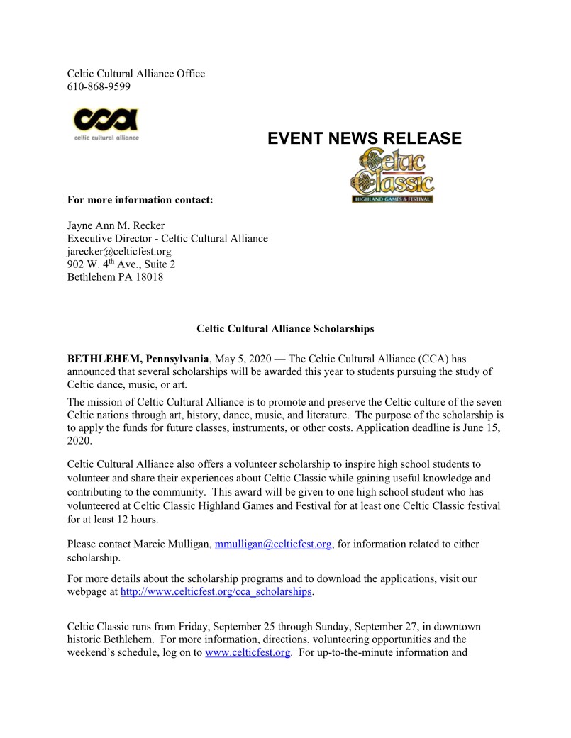 Celtic Cultural Scholarship Press Release